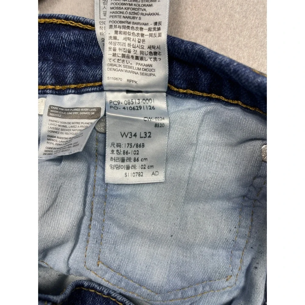 Levis 513 Slim Straight Jeans Mens 34x32 Blue Denim Distressed Paint Splatter